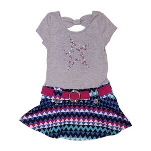Lilt Belted Dress Glitter Rhinestone Heart Short Sleeve Geometric Bow Girls 4T